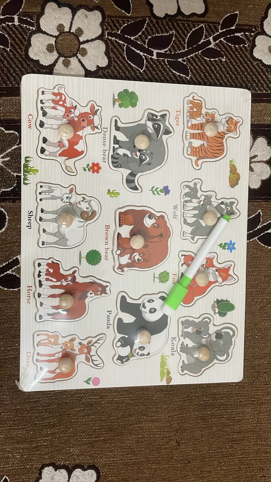 Baby And Fur 2-in-1 wooden learning board combining a parent-and-baby animal puzzle with a reusable whiteboard and marker, designed for screen-free play, preschool learning, travel activities and gifting for children aged 1.5 to 5 years.