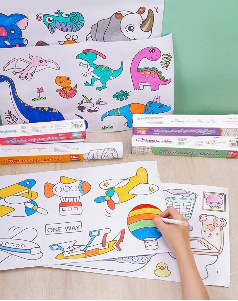 Parent and child enjoying creative coloring time with Baby And Fur stickable art roll