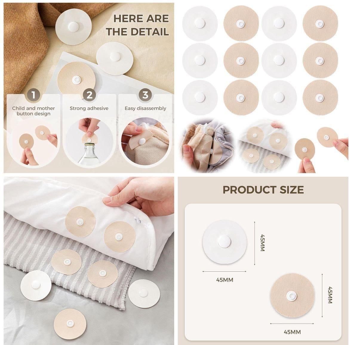 Flat lay view of Baby And Fur reusable fixing buttons pack showing 5 transparent non slip grippers