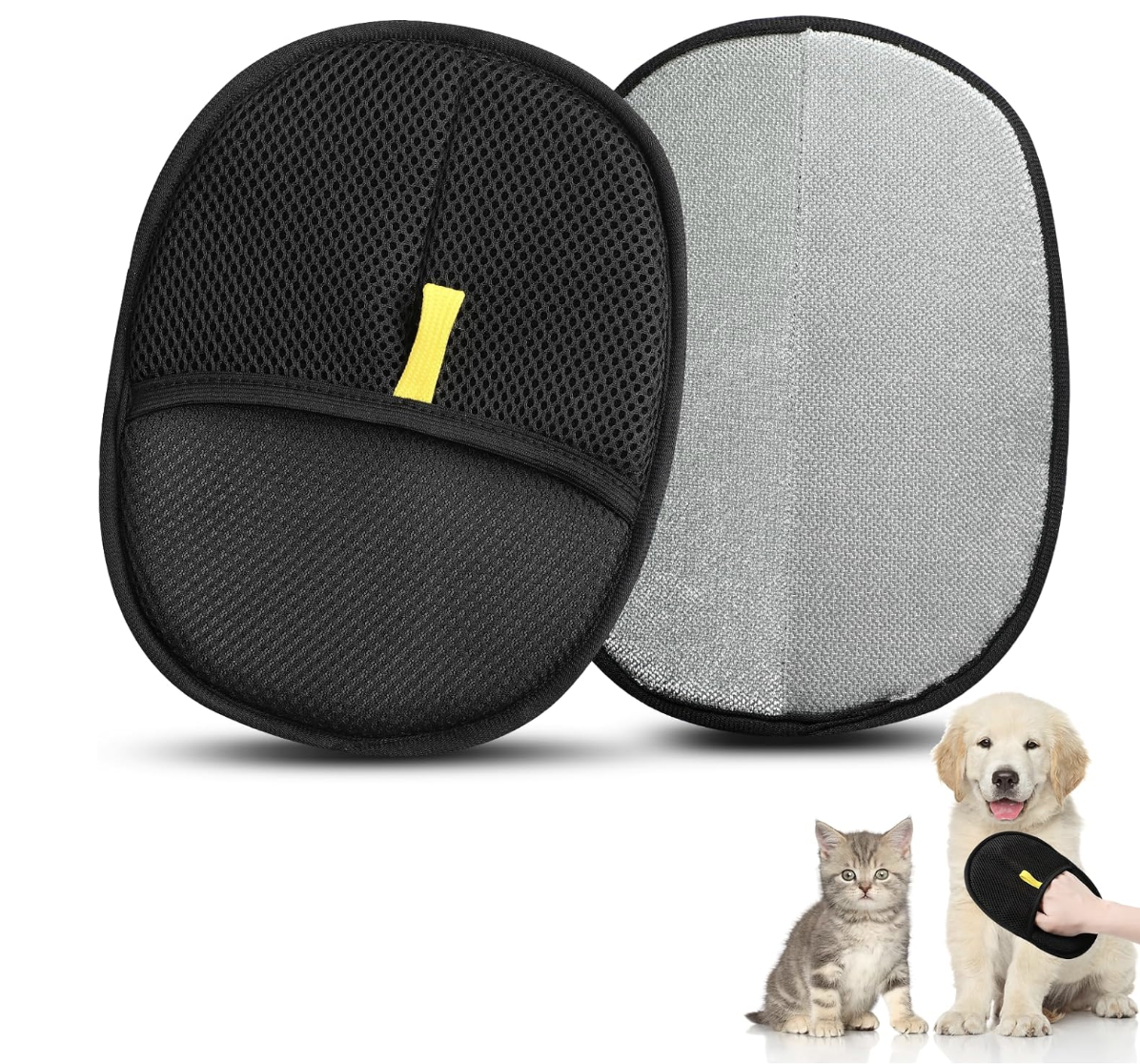 Baby and Fur DualGroom double-sided pet hair removal gloves showing mesh material construction in pack of 2 for cats and dogs