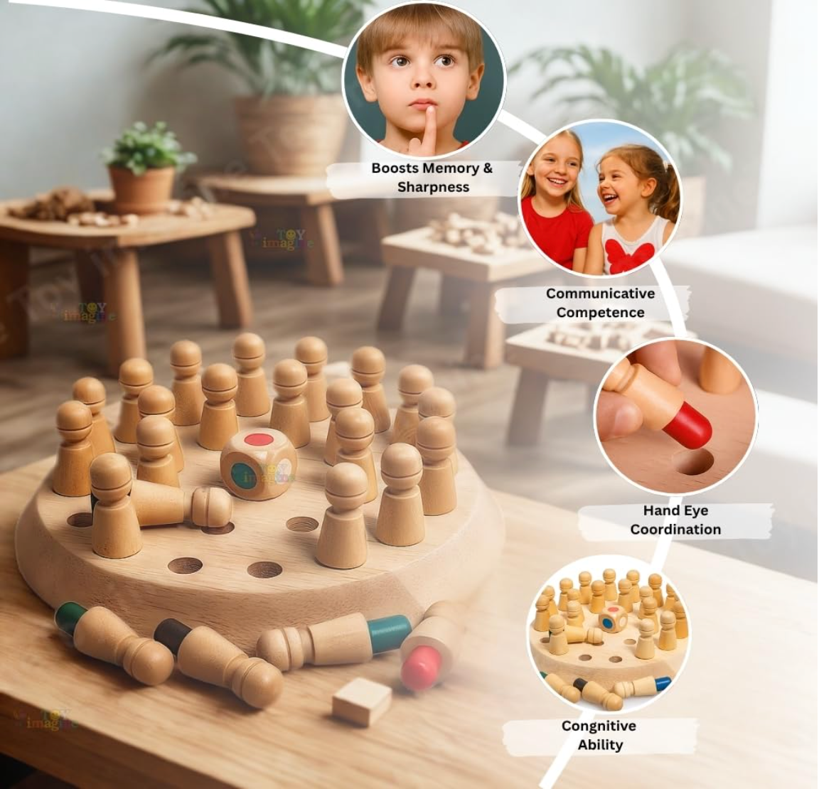 More than a toy — a complete developmental tool. Boosts memory & sharpness, builds communicative competence, improves hand-eye coordination, and enhances cognitive ability.