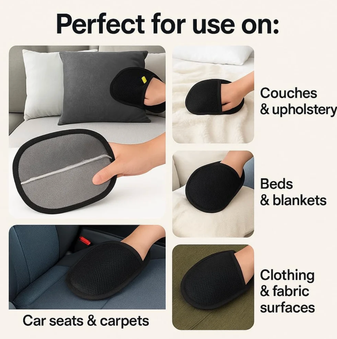 Dog enjoying grooming session with Baby and Fur double-sided gloves demonstrating natural petting motion desheddin