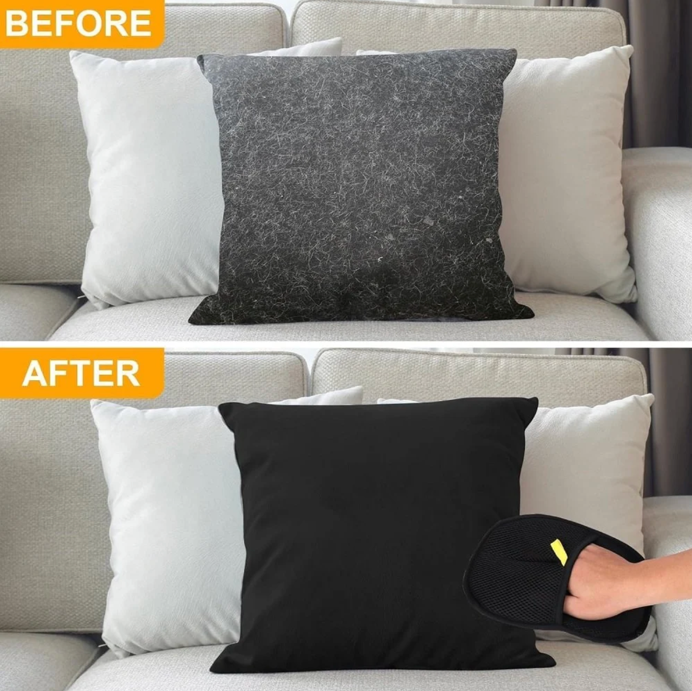 Close-up of Baby and Fur double-sided pet grooming gloves showing dual active surfaces for efficient hair removal
