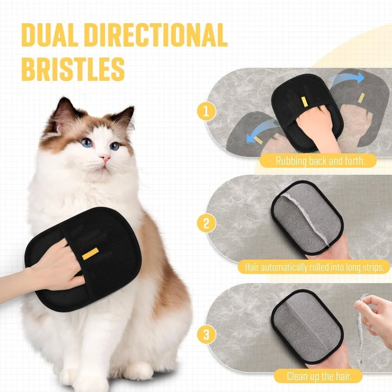 Pack of 2 Baby and Fur grooming gloves being used in multi-pet household with both cats and dogs