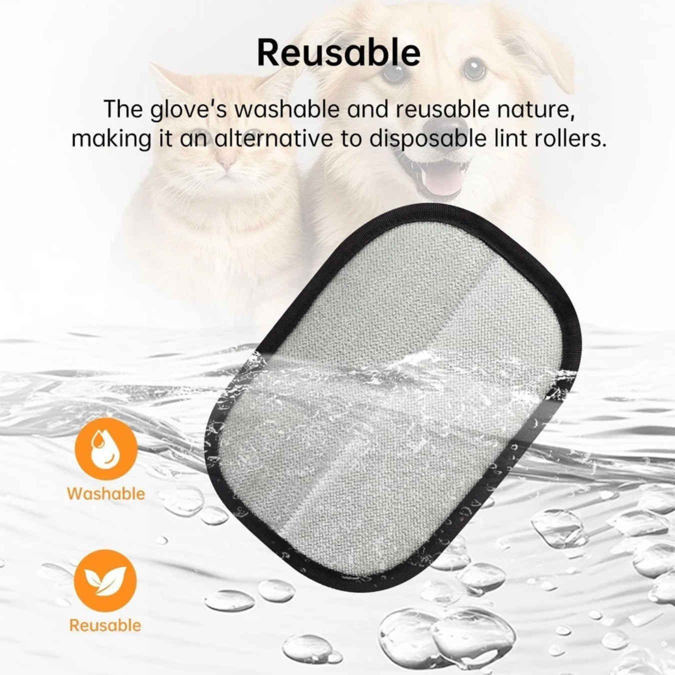 Before and after comparison showing dramatic pet hair reduction results using Baby and Fur DualGroom gloves