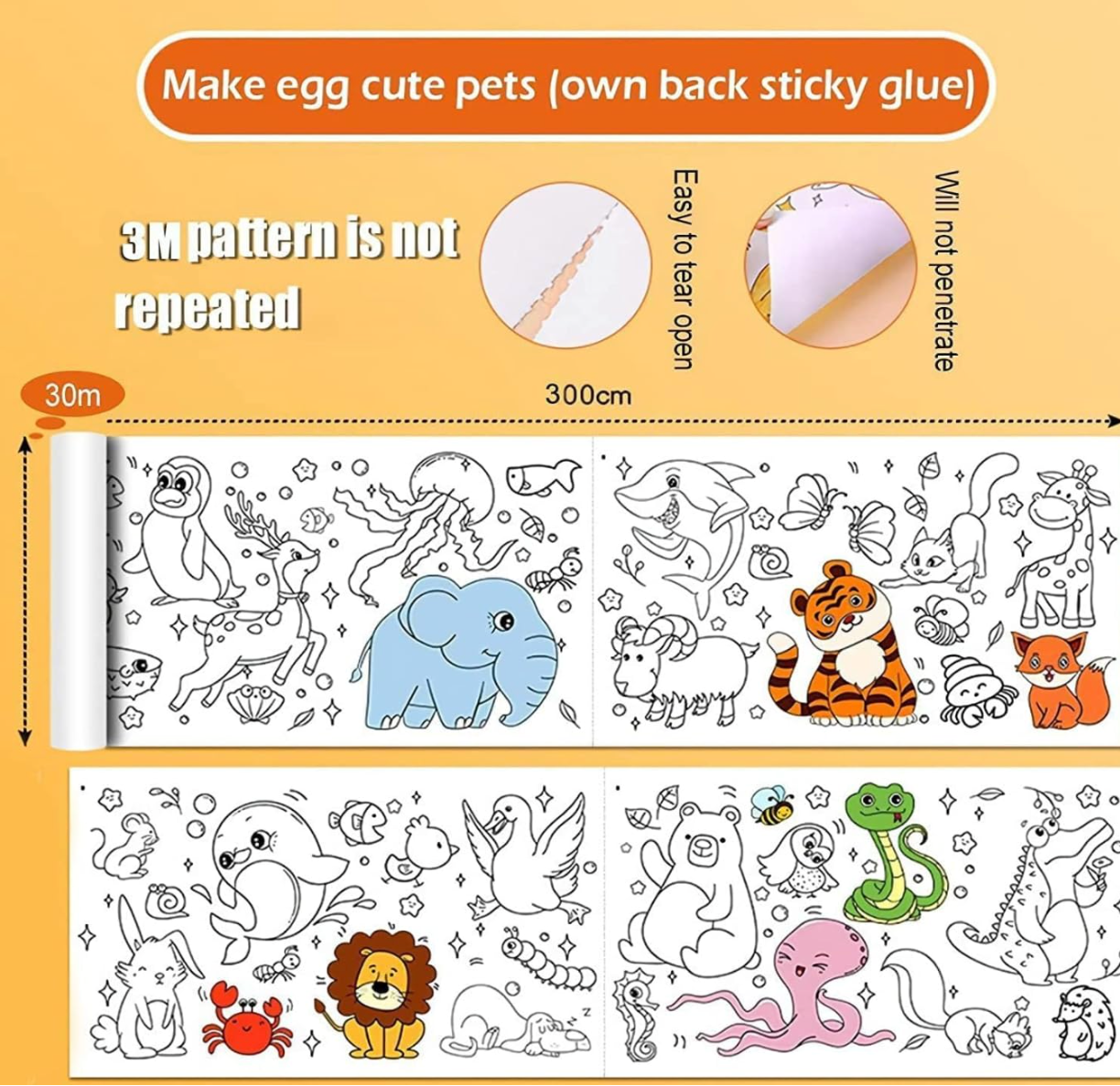 Baby And Fur Large Stickable Children’s Drawing Paper Roll | DIY Wall Art & Coloring Roll for Kids | 300×30 cm Premium Stickable Art Paper for Creative Learning & Skill Development (Pack of 1)