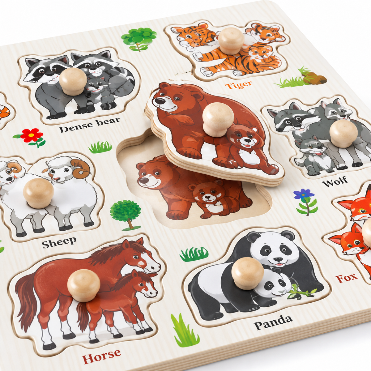 Lifestyle image of a young child gripping and placing an animal puzzle piece, demonstrating hands-on learning, matching, concentration and hand-eye coordination.