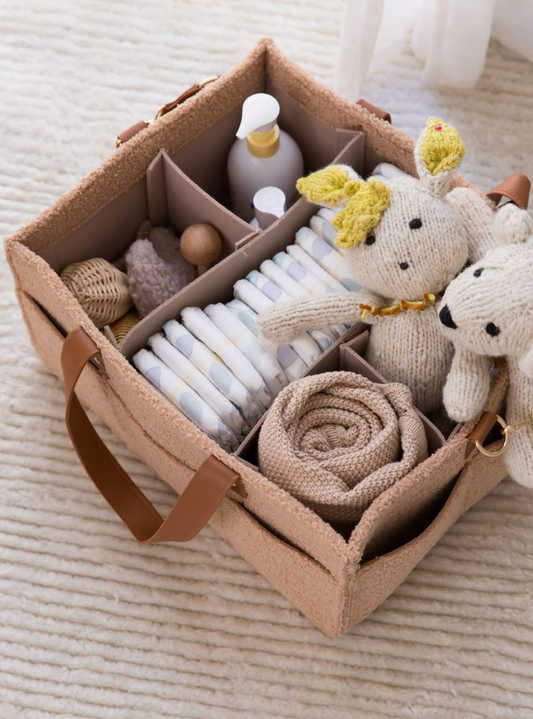 Baby And Fur Baby Diaper Organizer and Nursery Storage Basket – Portable Felt Diaper Caddy for Moms to Store Diapers, Wipes, and Baby Essentials