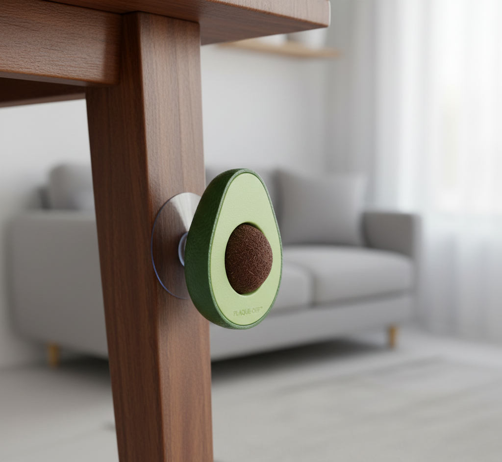 Happy cat playing with Baby And Fur Catnip Dental Toy in living room – fun and healthy activity for indoor cats