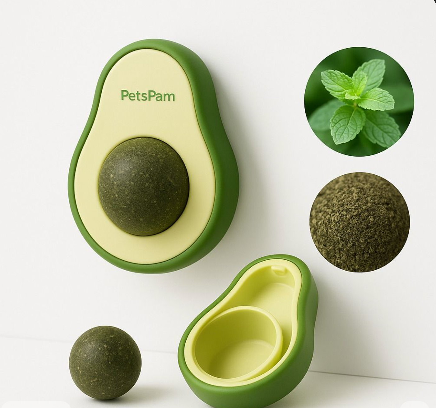 Close-up of Baby And Fur Catnip Lick Ball showing natural plant texture for healthy feline chewing and dental care