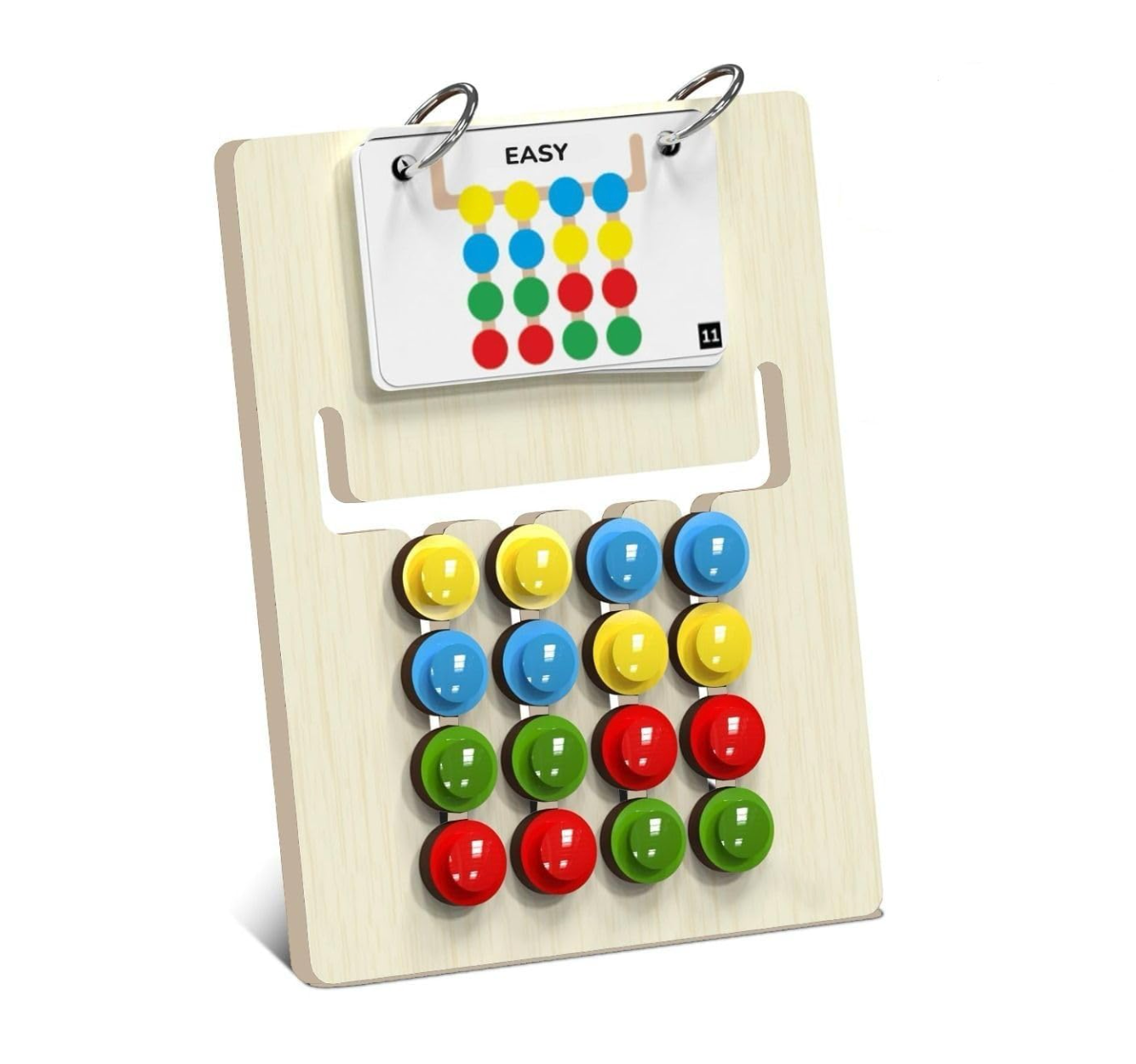 Baby and Fur Colour Coder Montessori Slide Puzzle Game for kids aged 3-8 with vibrant buttons and pattern cards for cognitive development.