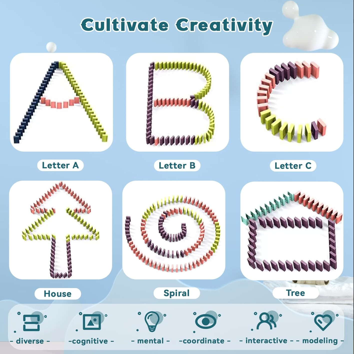 Baby and Fur domino train set includes domino magazine colorful blocks and cactus accessory