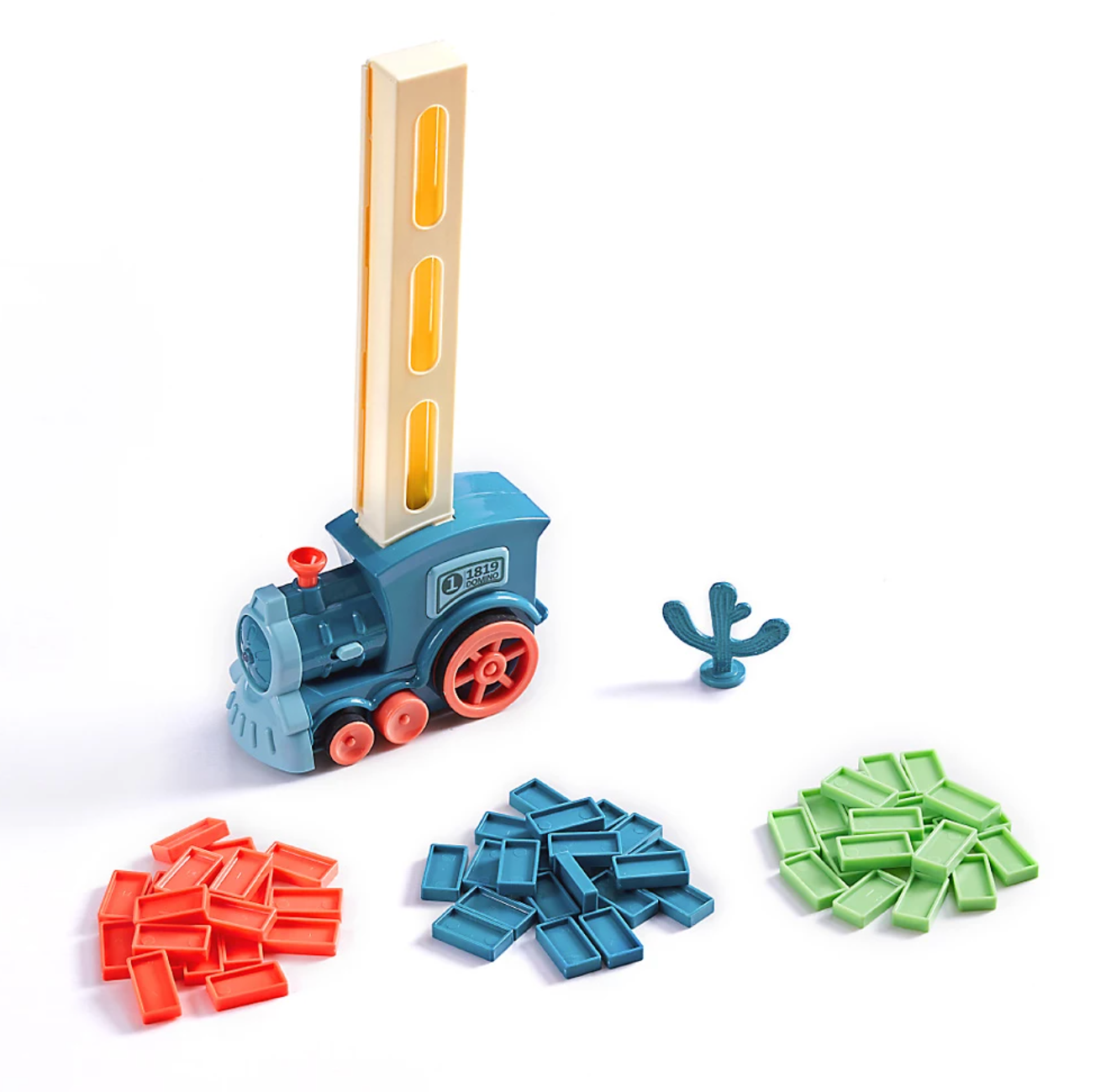 Baby and Fur domino train automatically placing colorful domino blocks with sound and light effects