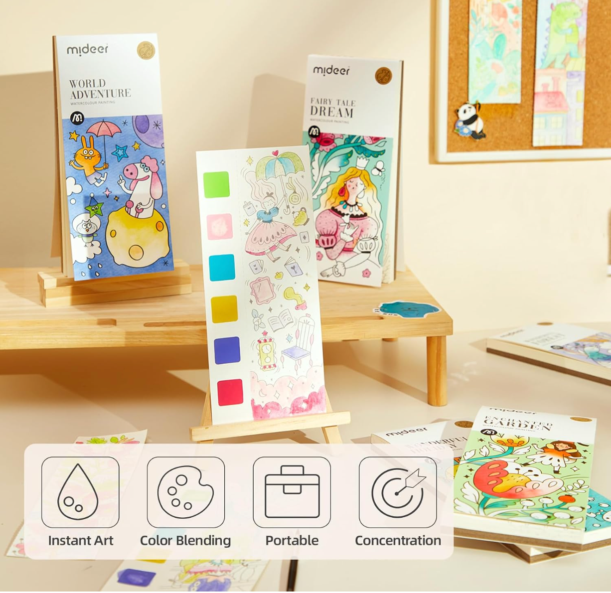 Child using Baby And Fur pocket watercolor painting book developing fine motor and creative skills