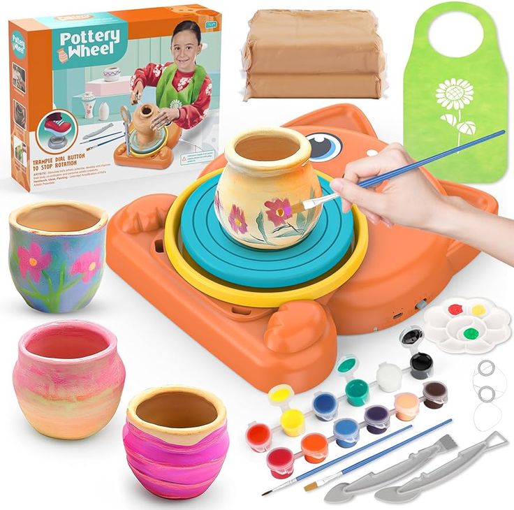 Baby and Fur battery powered kids pottery wheel kit with clay and paint for screen-free artistic learning and motor skill development