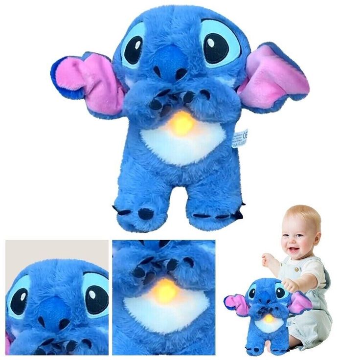 Musical breathing stitch doll with calming night light and soft lullaby sounds by Baby And Fur
