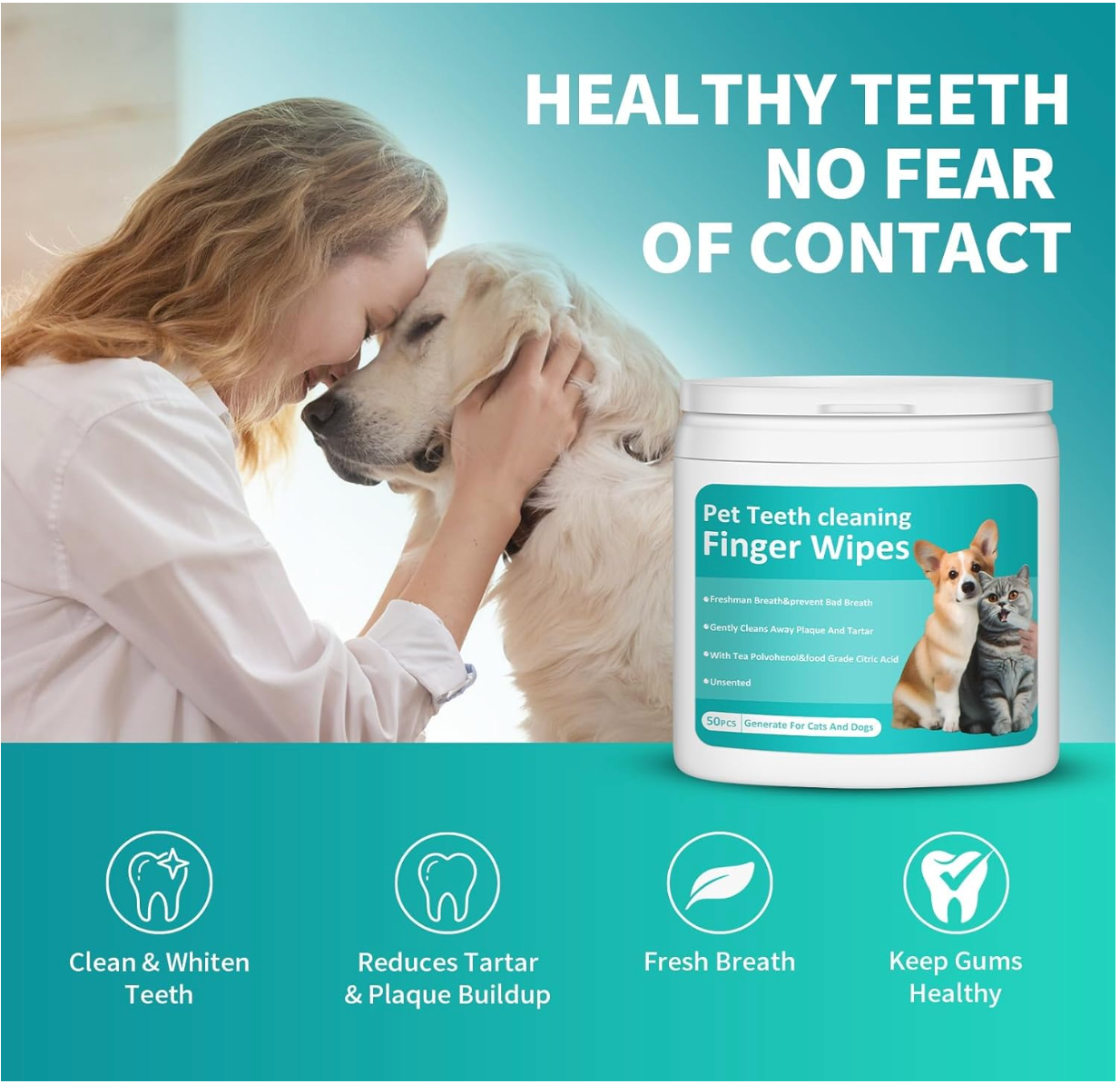 Pet dental wipes from Baby and Fur keep pets’ mouths fresh, reduce odor, and remove plaque for healthy teeth and gums.
