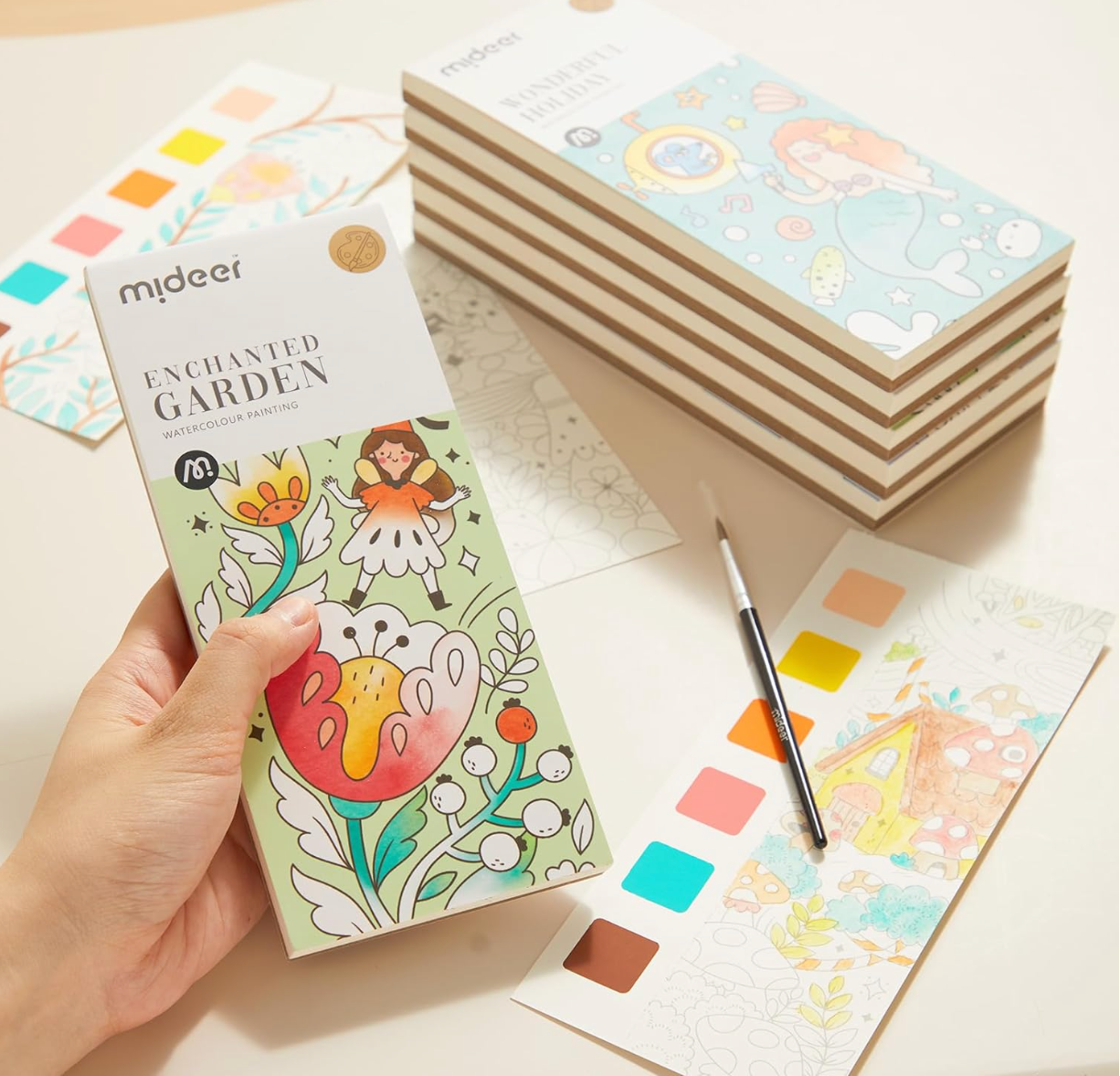 Baby And Fur pocket watercolor painting book for kids with brush – creative travel art set pack of 1