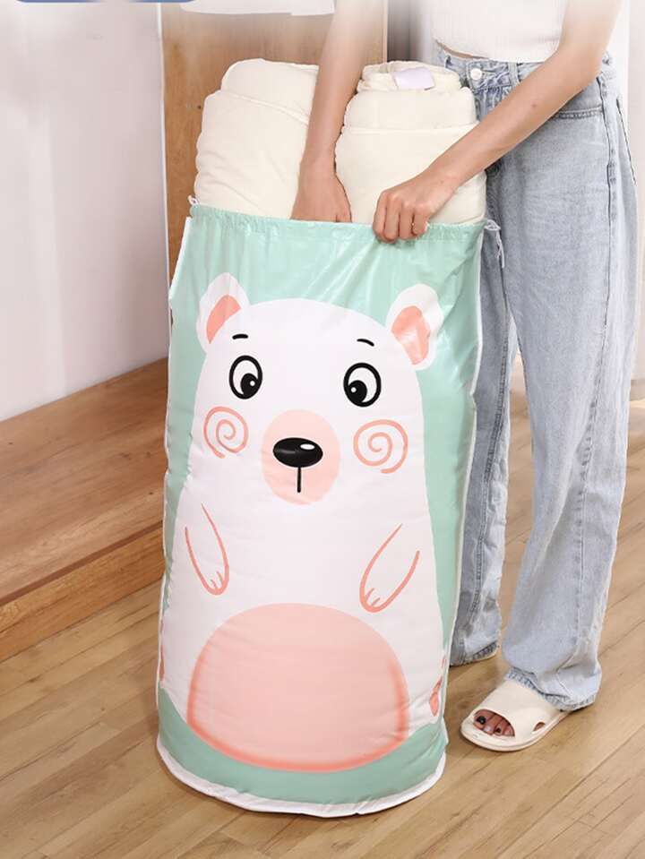 Close up of Baby and Fur waterproof PVC material used in round quilt storage bag for durability