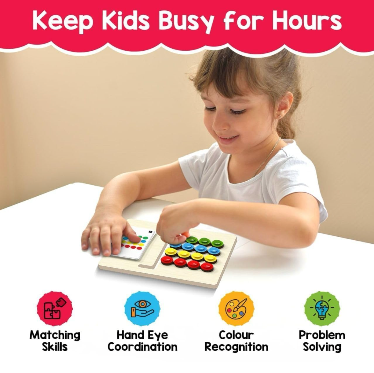 Screen-free Montessori learning activity by Baby and Fur to develop fine motor skills, logical thinking, and creativity in children.