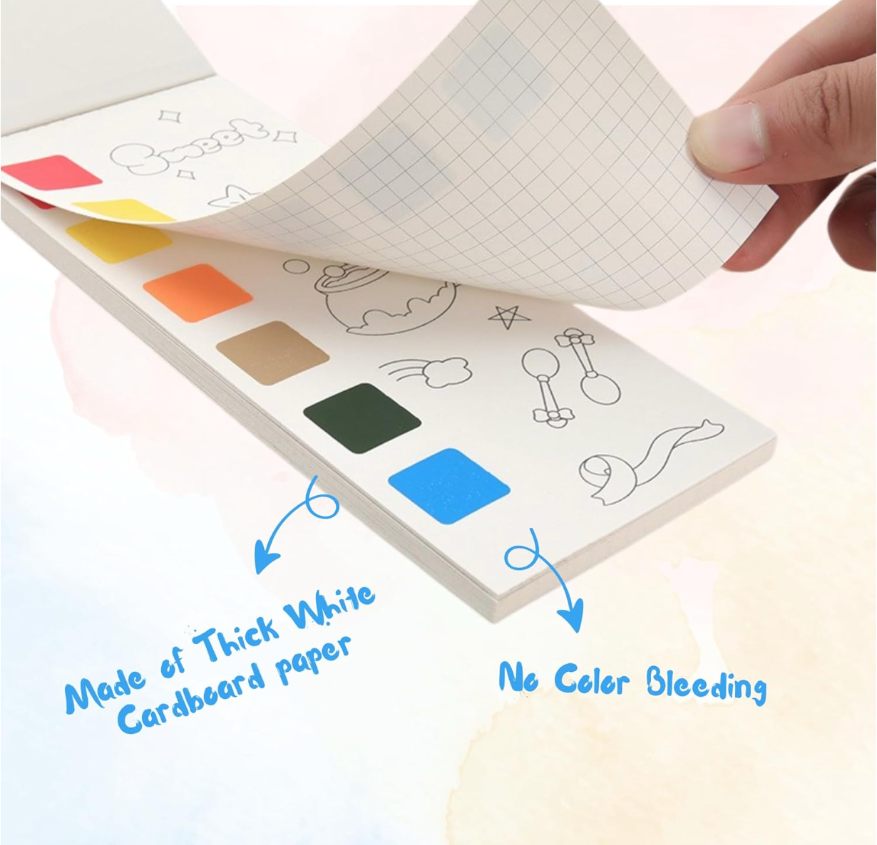 Illustration showing Baby And Fur watercolor painting book benefits for creativity and skill development