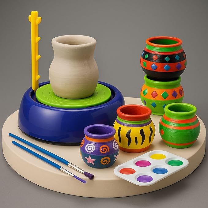 Complete pottery painting kit from Baby and Fur including acrylic paints and sculpting tools for cognitive learning, design confidence, and imagination