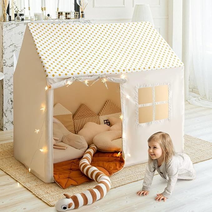 Cozy play nook reading corner tent from Baby and Fur, perfect for pretend play, books, puzzles, and self-learning time